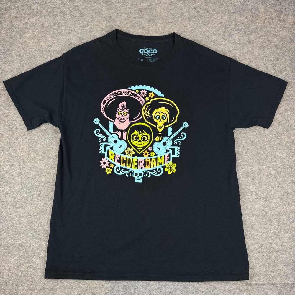 Disney Pixar Coco T-Shirt Recuerdame Remember Me Cotton Black Adult Mens Large L